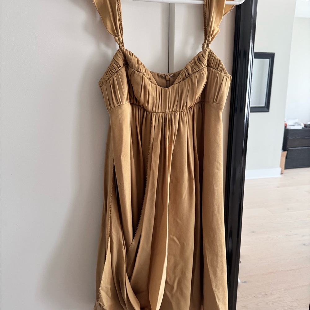 Nicole Miller Camel-Tan Midi Dress with Tie Straps